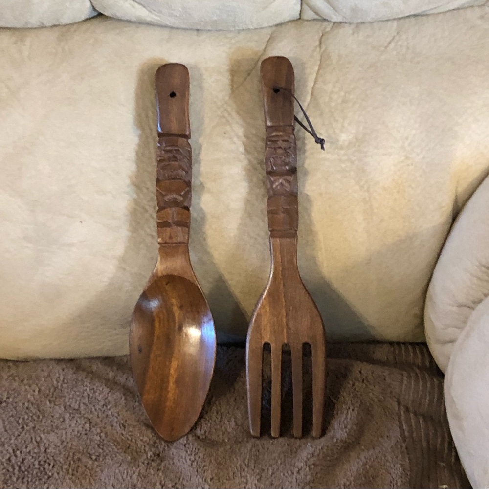 Vintage 13” wooden spoon and fork sets.